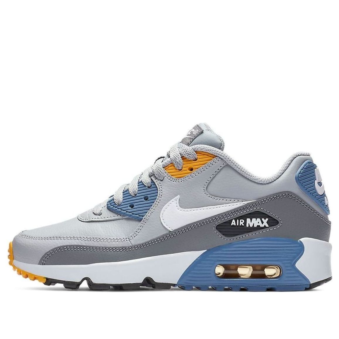 (GS) Nike Air Max 90 LTR Leather Low-Top Grey/Blue 833412-026