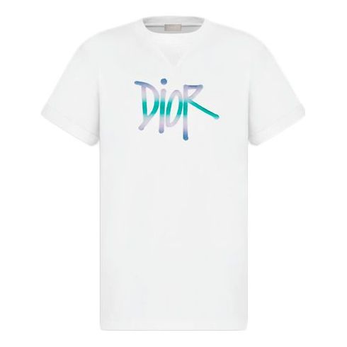 DIOR And Shawn Gradient Letter Logo Print For Men White 033J625H0554-C086
