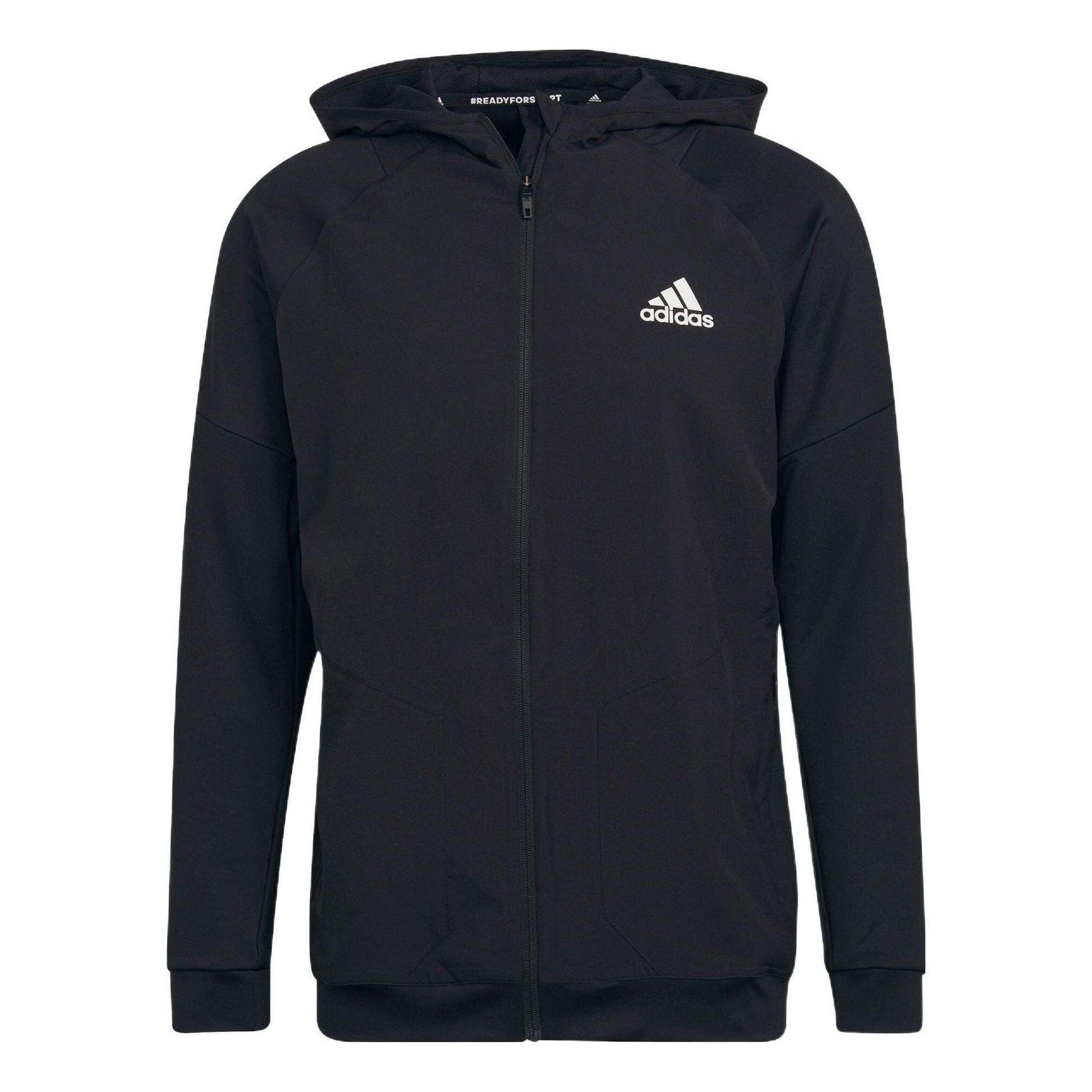 Men's adidas Casual Sports Hooded Zipper Jacket Japanese Version Black HA6366