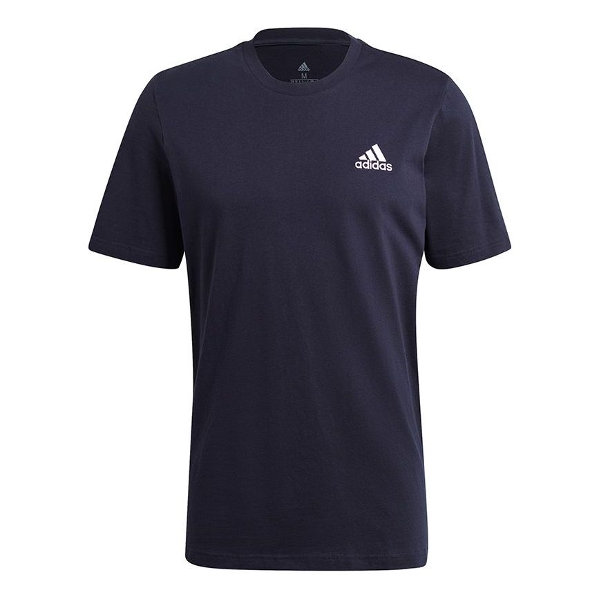adidas Essentials Embroidered Logo Sports Round Neck Short Sleeve Navy Blue GK9649