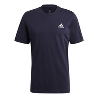 adidas Essentials Embroidered Logo Sports Round Neck Short Sleeve Navy Blue GK9649