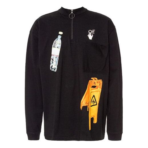 Men's Off-White Pattern Printing Round Neck Long Sleeves Loose Fit Black 0MAB031F20FAB0011010