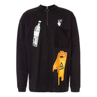 Men's Off-White Pattern Printing Round Neck Long Sleeves Loose Fit Black 0MAB031F20FAB0011010