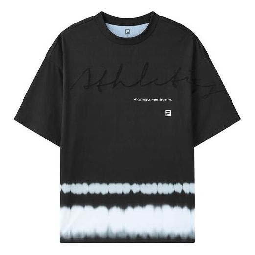 FILA Alphabet Printing Contrasting Colors Knit Short Sleeve Black A11M121108F-BK