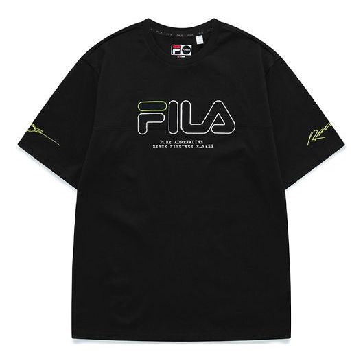 FILA FUSION Logo Embroidered Loose Sports Short Sleeve Black T11M123107F-BK