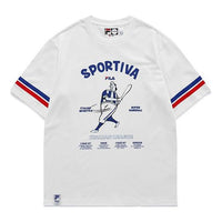 Men's FILA FUSION Baseball Printing Sports Loose Round Neck Short Sleeve White T-Shirt T11M122110A-WT