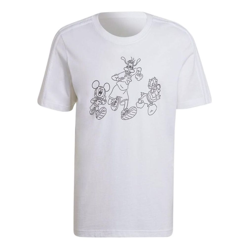 Men's adidas originals x Disney Crossover Cartoon Anime Logo Printing Stripe Round Neck Casual Short Sleeve White T-Shirt HD0827