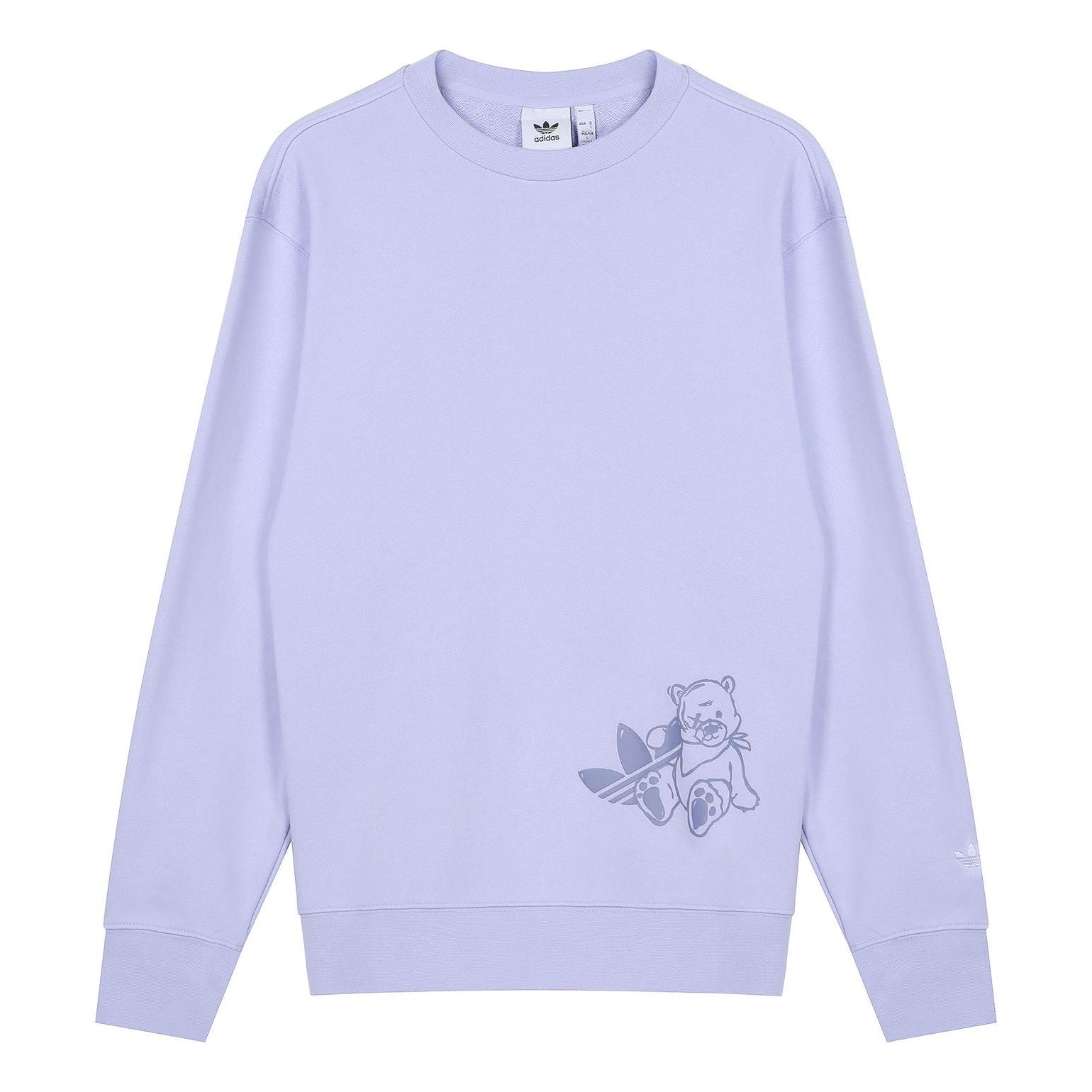 Men's adidas originals Bear Printing Sports Round Neck Pullover Light Purple HJ7824