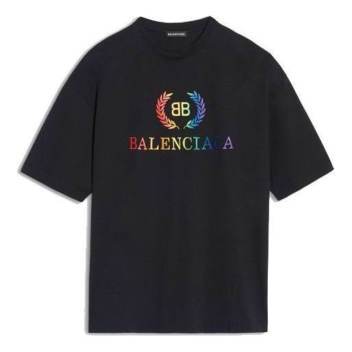 Balenciaga BB Rainbow Logo T-Shirt 'Black' 570805TEV531000