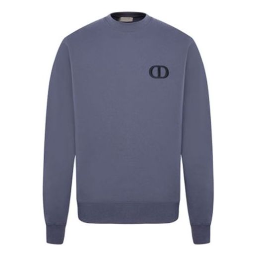 Men's DIOR FW21 Alphabet Printing Pattern Round Neck Long Sleeves Purple Blue 113J699A0531-485