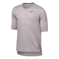 Men's Nike Breathe Tailwind Chest Solid Color Logo Quick Dry Round Neck Short Sleeve Gray T-Shirt 892844-027
