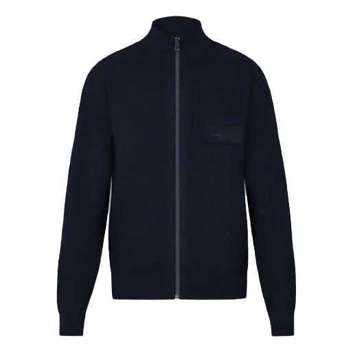Men's LOUIS VUITTON Embroidered Alphabet ribbed Zipper Jacket Blue 1A5CKW