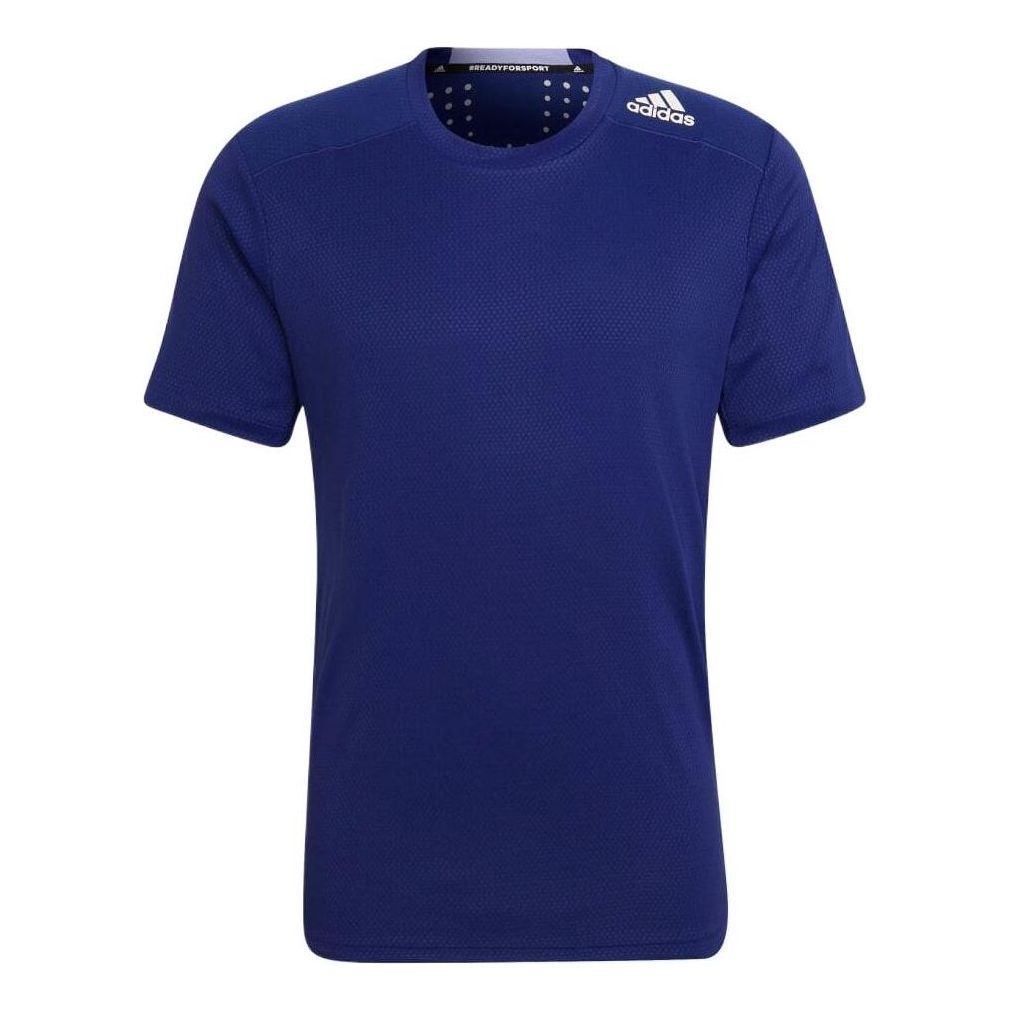Men's adidas Logo Printing Round Neck Sports Gym Short Sleeve Blue T-Shirt HC4246