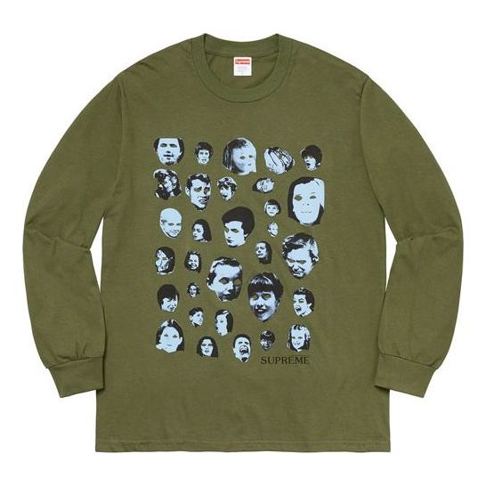 Supreme FW19 Week 1 Faces L/S Tee Human Face Printing Long Sleeves Unisex Olive Green SUP-FW19-203