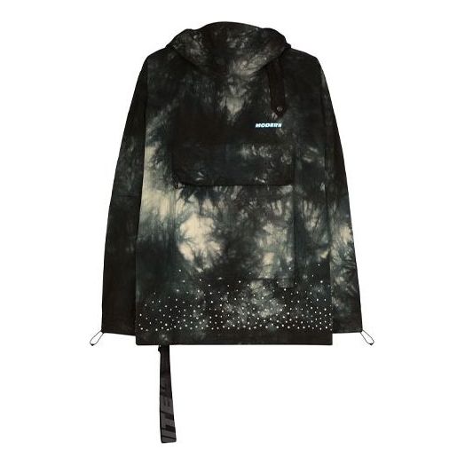 Men's Off-White Tie Dye Crystal Pullover Hooded Jacket Loose Fit Black OMEA211S20H860206100
