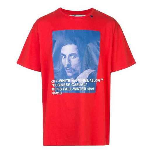 Men's Off-White Bernini Logo Printing Short Sleeve Loose Fit Red T-Shirt OMAA038G191850152030