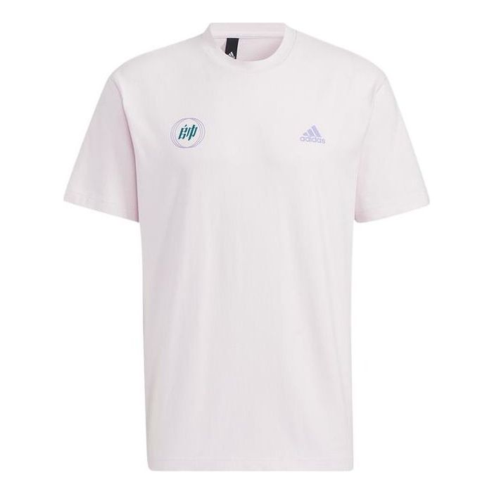 Men's adidas Solid Color Logo Round Neck Short Sleeve Pink T-Shirt HI3282