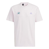 Men's adidas Solid Color Logo Round Neck Short Sleeve Pink T-Shirt HI3282