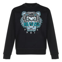 Men's KENZO FW20 Tiger Head Embroidered Cotton Round Neck Long Sleeves Sports Black FA65SW1104XA-99