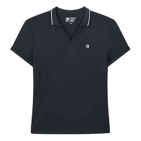 (WMNS) FILA Embroidered Logo V neck Short Sleeve Polo Shirt Navy Blue F61W028104F-NV