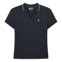 (WMNS) FILA Embroidered Logo V neck Short Sleeve Polo Shirt Navy Blue F61W028104F-NV