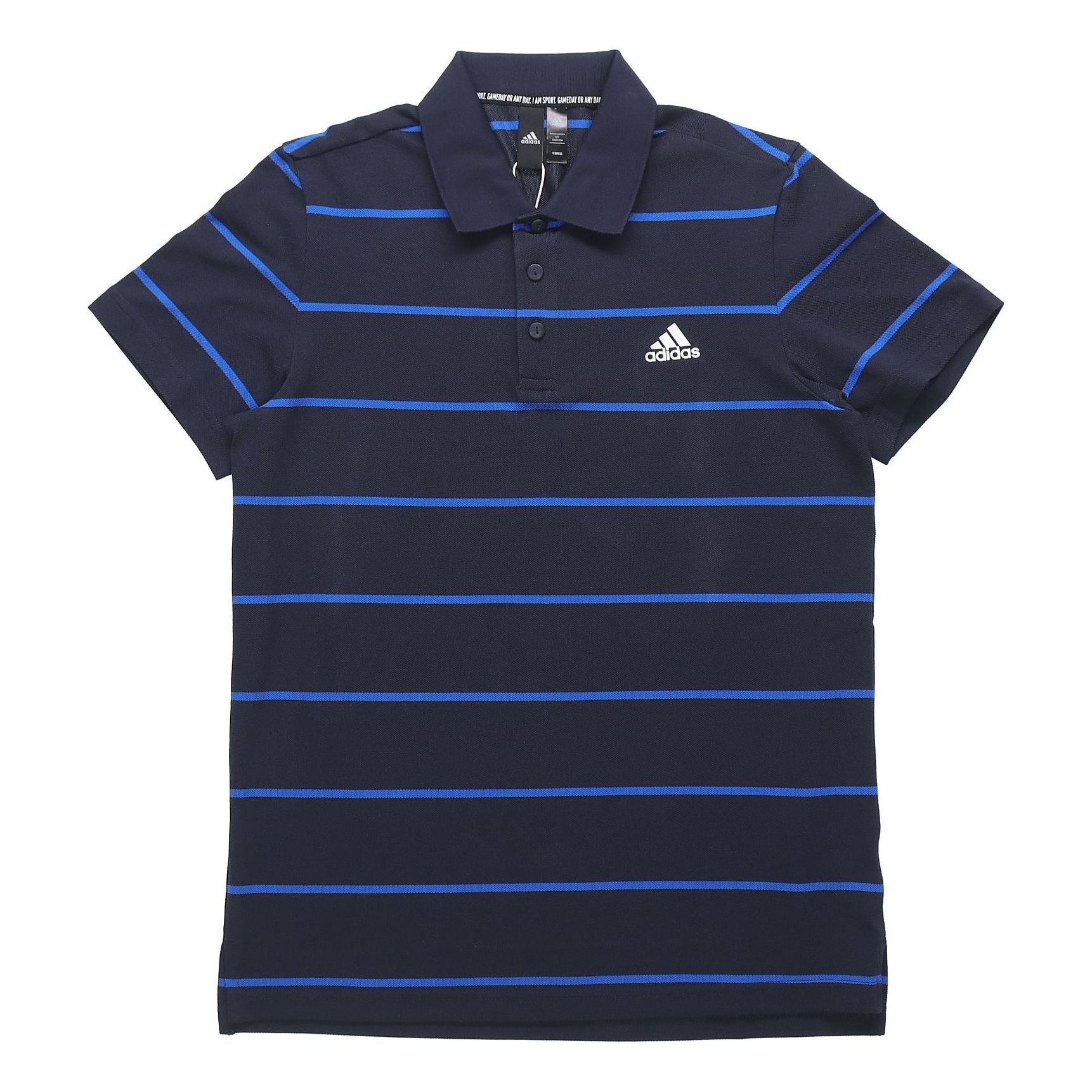 adidas YARN DYE Casual Stripe Short Sleeve Polo Shirt Blue FT2832
