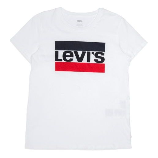 Levis Logo Printing Round Neck Pullover Retro Sports Short Sleeve White T-Shirt 17369-0297