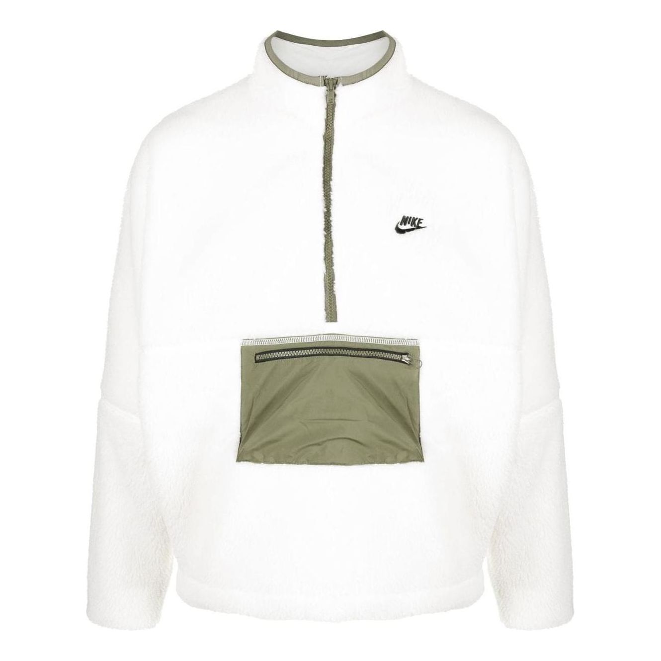 Nike Club Fleece Half-Zip Anorak Plush Jacket 'White Olive' DQ4880-133