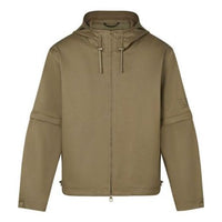 Men's LOUIS VUITTON SS21 Logo Long Sleeves Zipper Reversible Hooded Jacket Military Green HLB31EET4246