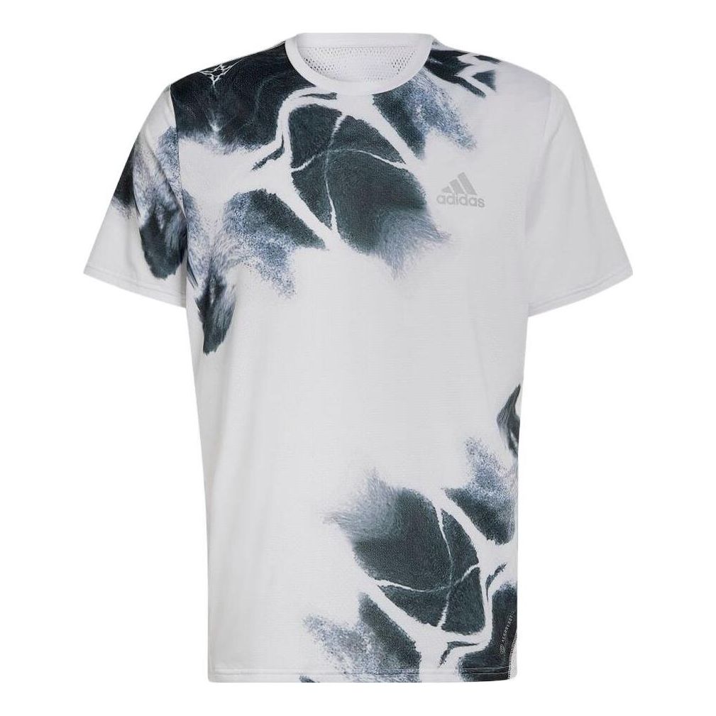 Men's adidas Tie Dye Logo Printing Reflective Detail Straight Short Sleeve Gray T-Shirt HN9478