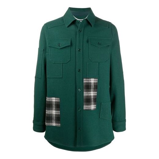 Off-White Plaid Design Shirt Jacket Green OMEA227E20FAB0015701