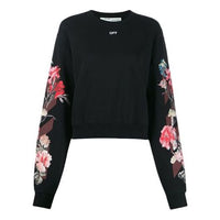 (WMNS) Off-White Logo Flowers Printing Long Sleeves Hoodie Black OMBA026E190030661024
