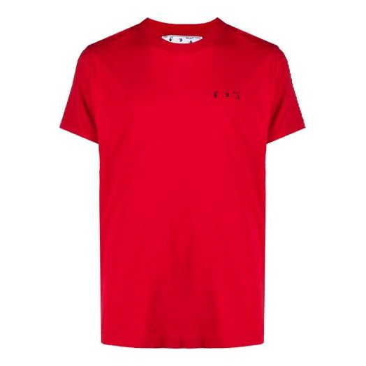 Off-White SS21 Logo Pattern Round Neck Short Sleeve Version Red OMAA027S21JER0042510