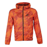 Men's Nike Printing Logo Cozy Zipper Hooded Jacket Orange 687564-803