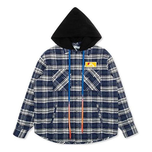 Off-White flannel Plaid Hooded Jacket Blue OMEA201F19F330033000