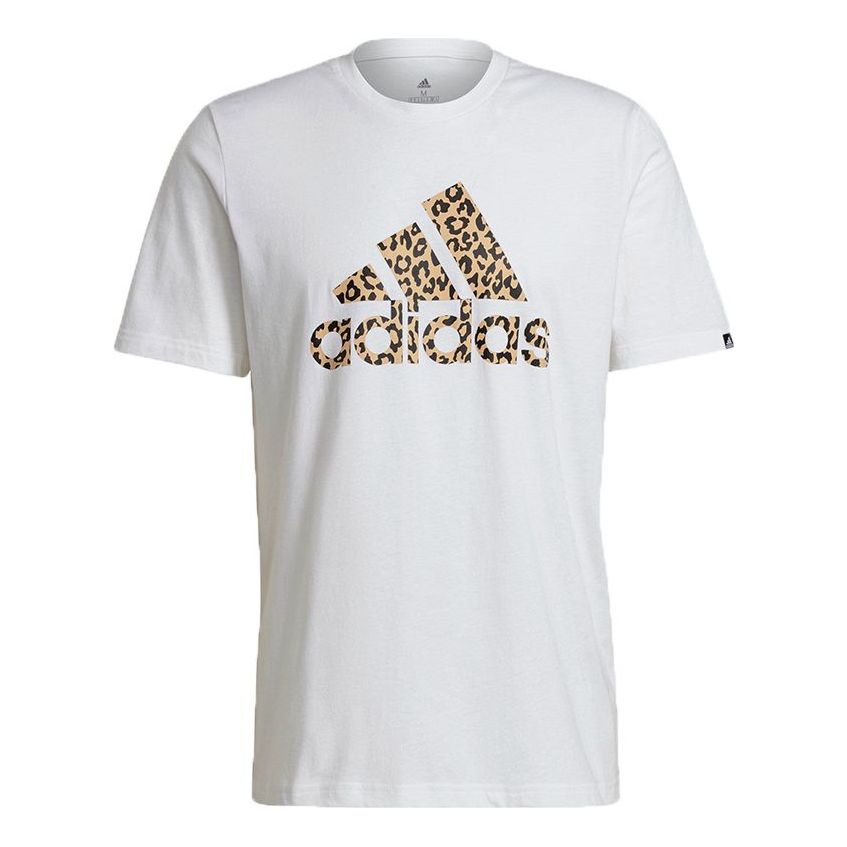 adidas M Leo Lg T Leopard print Logo Printing Sports Round Neck Short Sleeve White GL2394