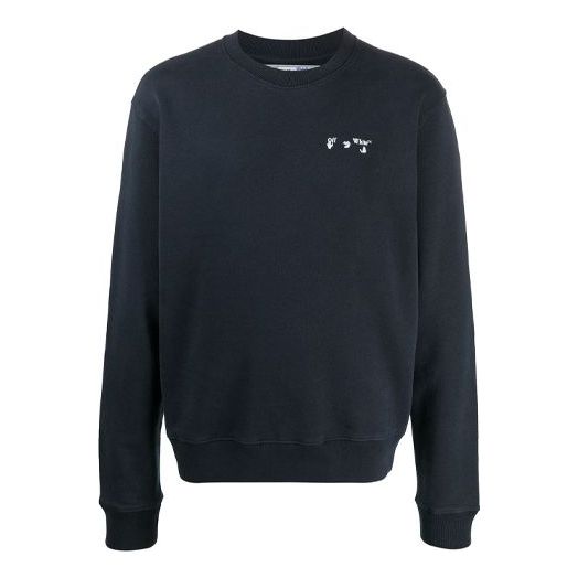 Off-White logo Round Neck Pullover Long Sleeves Navy Blue OMBA025E20FLE0014501