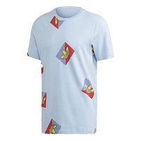 adidas originals Aop Diag Tee Casual Sports Round Neck Short Sleeve Light Blue FM3343