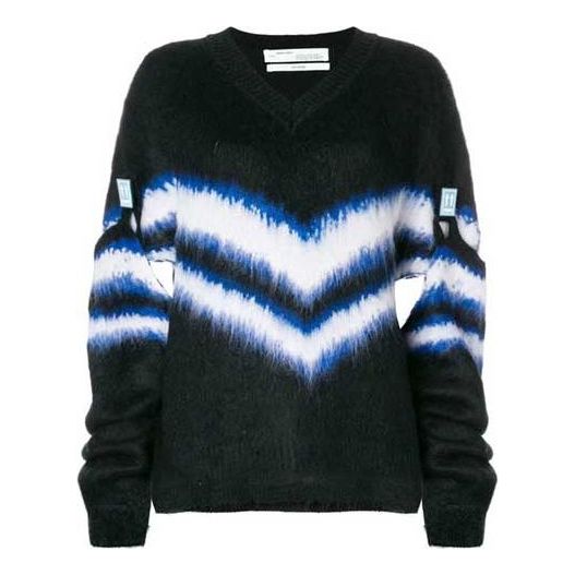 (WMNS) Off-White Detachable Sleeve Colorblock V neck Black OWHD005F18B740531000