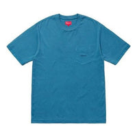 Supreme SS18 Overdyed Pocket Tee Washed Dark Blue Logo Tee SUP-SS18-144