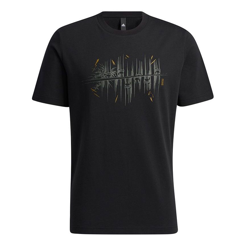 Men's adidas Wj Story Tee Martial Arts Series Printing Sports Round Neck Short Sleeve Black T-Shirt H39322