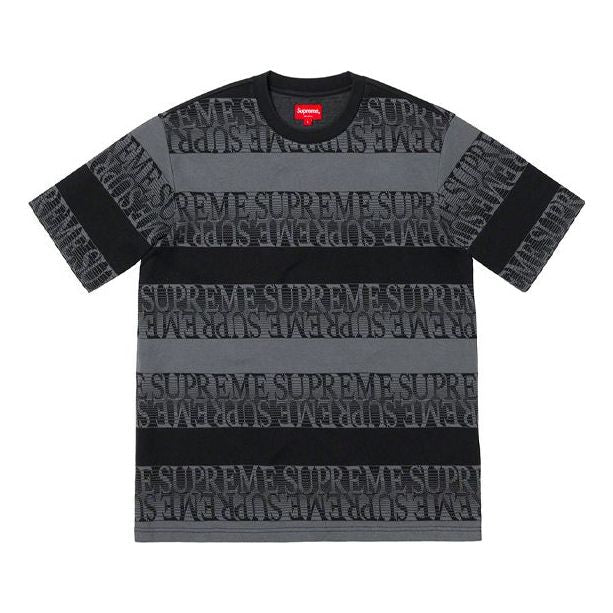 Supreme SS19 Text Stripe Jacquard SS Top Black Logo Tee SUP-SS19-798
