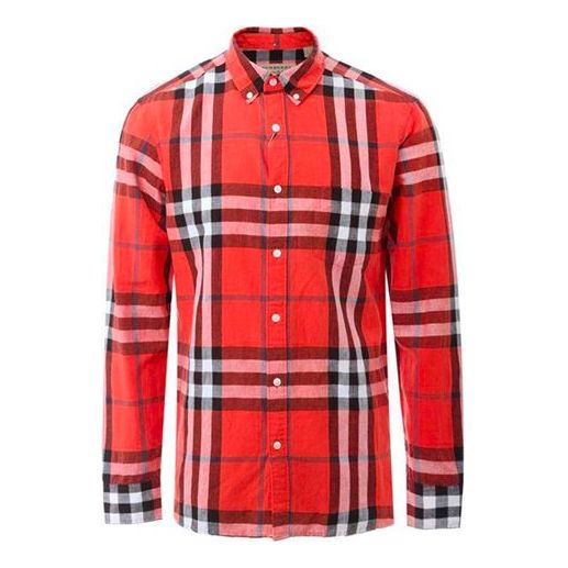Men's Burberry Red Plaid Long Sleeves Shirt Red 80087771