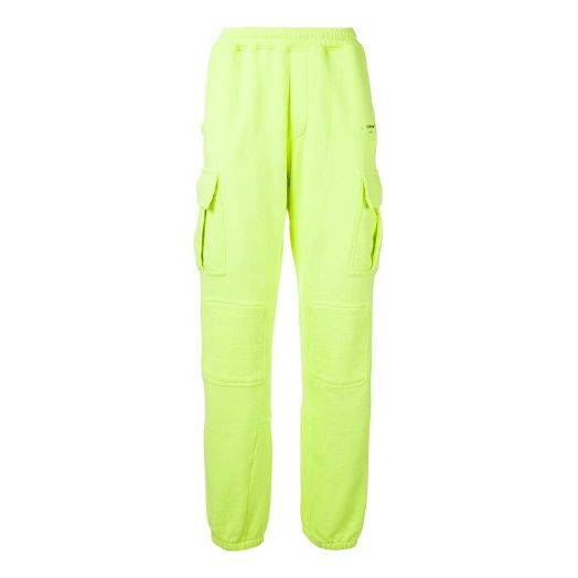 Men's Off-White Cargo Pocket Elastic Waistband Sports Pants/Trousers/Joggers Fluorescent Green OMCH017R20D250176210
