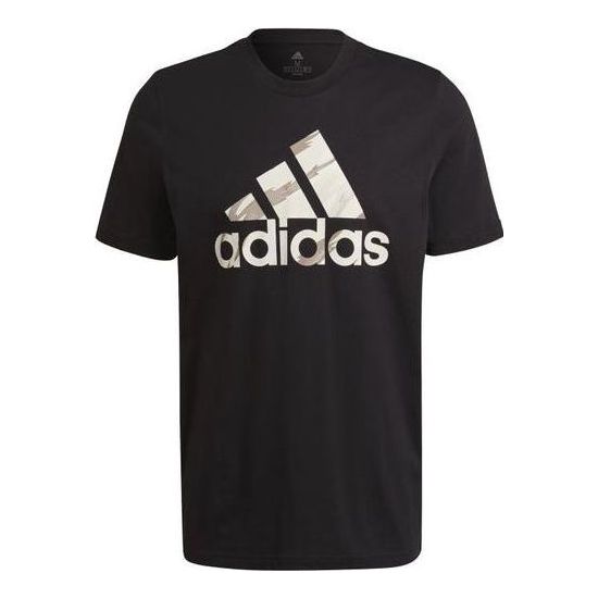 Men's adidas Logo Printing Pullover Round Neck Short Sleeve Japanese Version Black T-Shirt HE1876