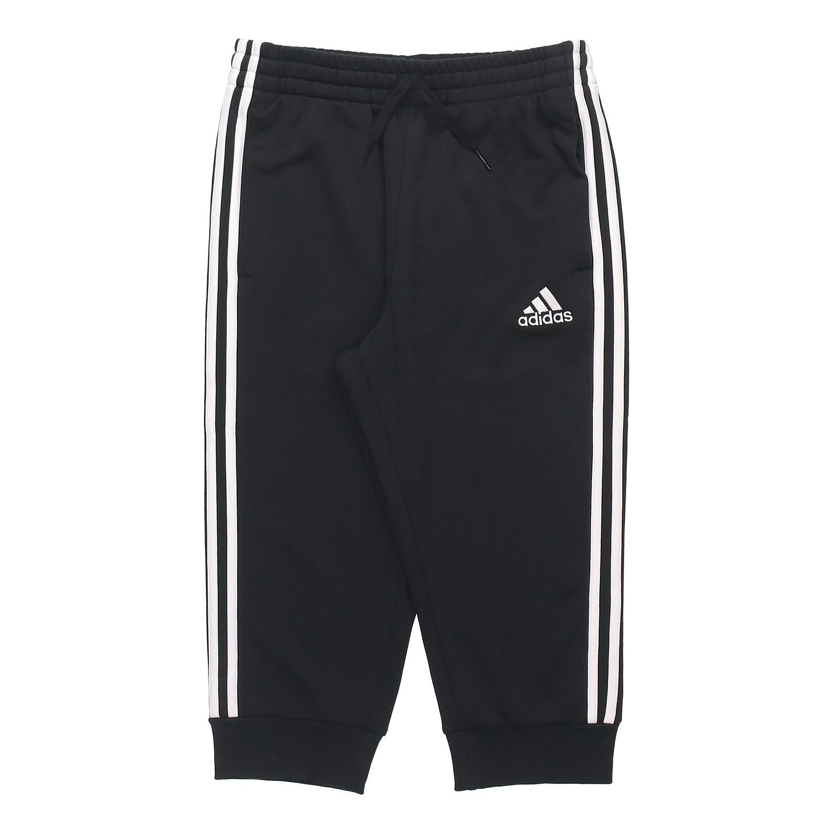 adidas M 3s Ft Tc 34pt Logo Embroidered Stripe Knit Bundle Feet Cropped Pants Black GK8987