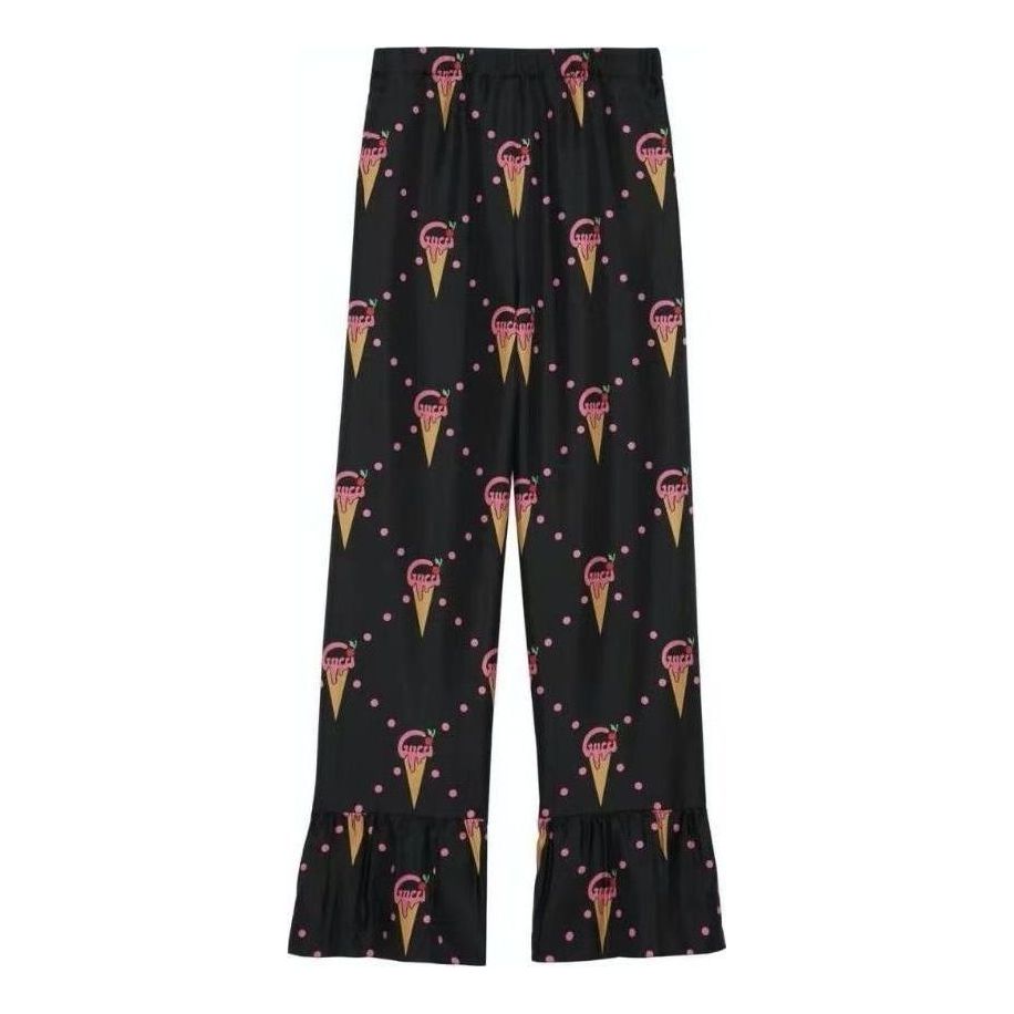 (WMNS) Gucci Ice Cream Print Satin Trousers 'Black' 733835-ZAL41-1187