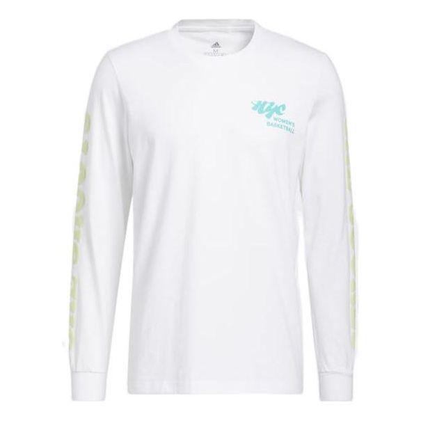 Men's adidas Alphabet Logo Printing Round Neck Long Sleeves Pullover White HC4461