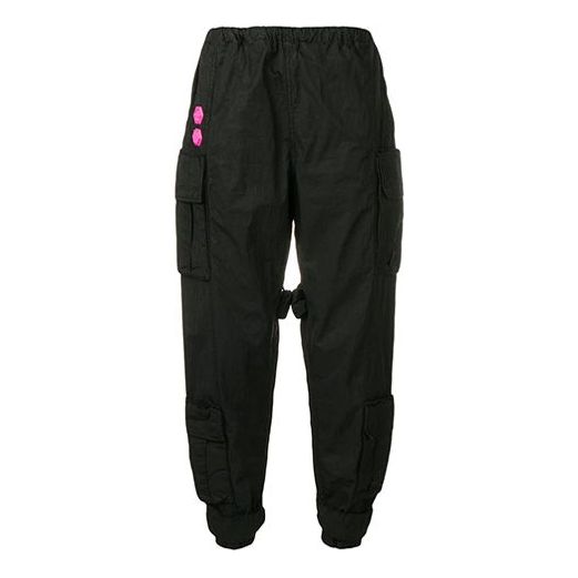 Men's Off-White Solid Color Cargo Pocket Sports Pants/Trousers/Joggers Loose Fit Black OMCF004R19A210211000