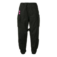 Men's Off-White Solid Color Cargo Pocket Sports Pants/Trousers/Joggers Loose Fit Black OMCF004R19A210211000